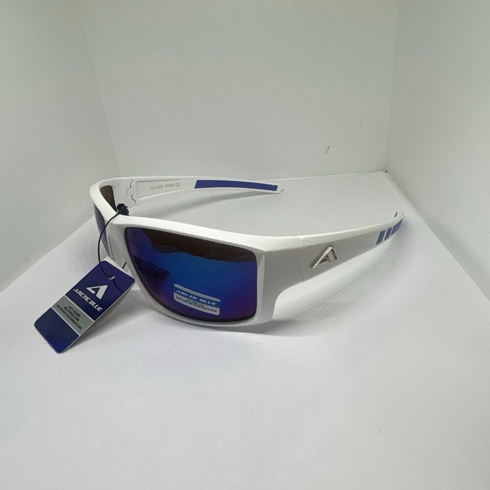 Arctic Blue Mirrored Blue Lens Wrap Sunglasses UV400 Protection